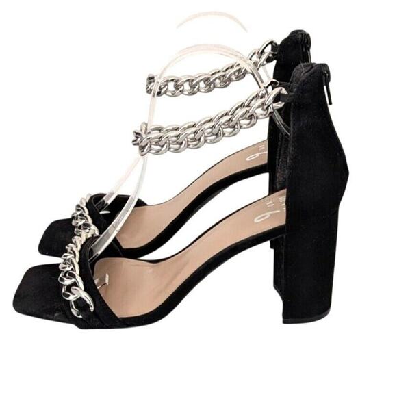 Chain Strap Sandals 8 Party Event Whimsigoth‎ Coquette Prom Clubwear Block Heel - Picture 1 of 9